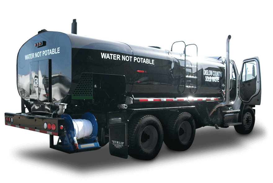 Truck Works On Road Water Truck Back Angle