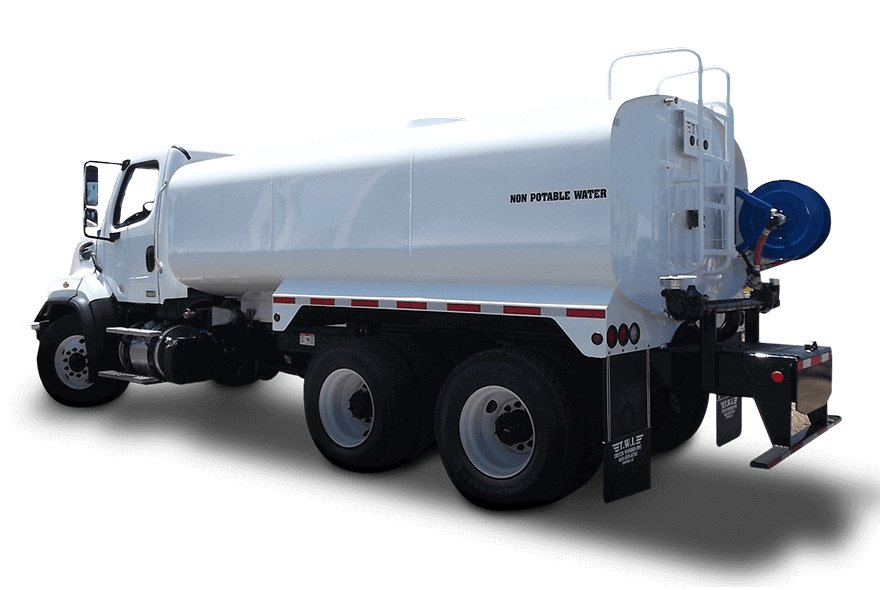 Truck Works On Road Water Truck Back Angle