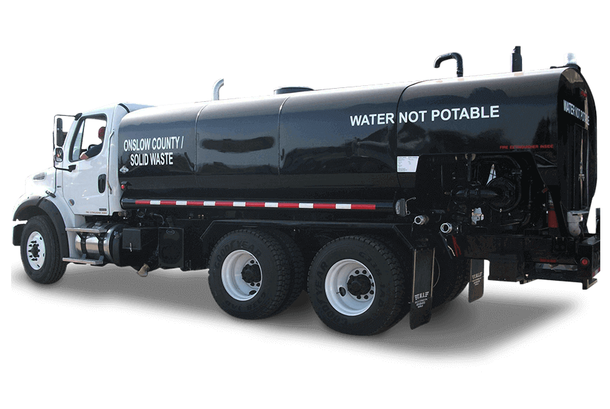 Truck Works On Road Water Truck Back Angle